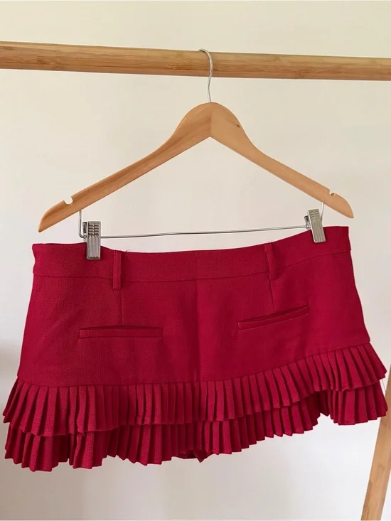NWT Lioness x Revolve Double Ruffle Micro Mini Skort Skirt in Poppy Red - M